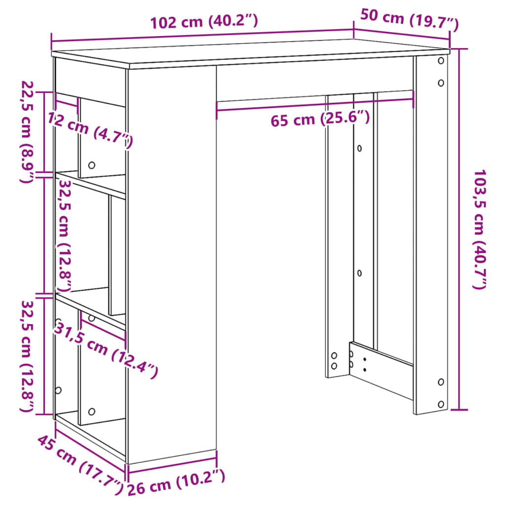 Barbord med stativer betonggrå 102x50x103,5 cm konstruert tre vidaXL