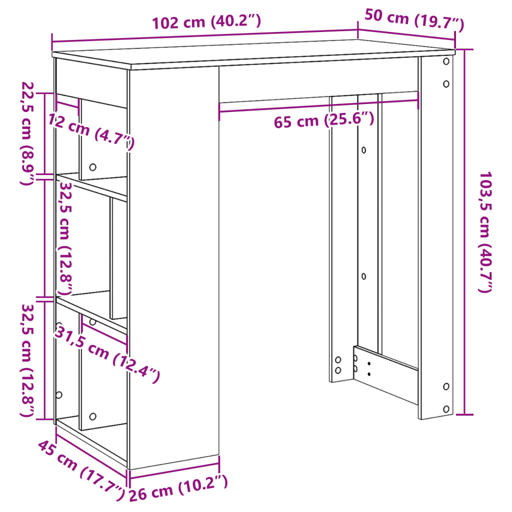 Barbord med stativer artisan eik 102x50x103,5 cm konstruert tre