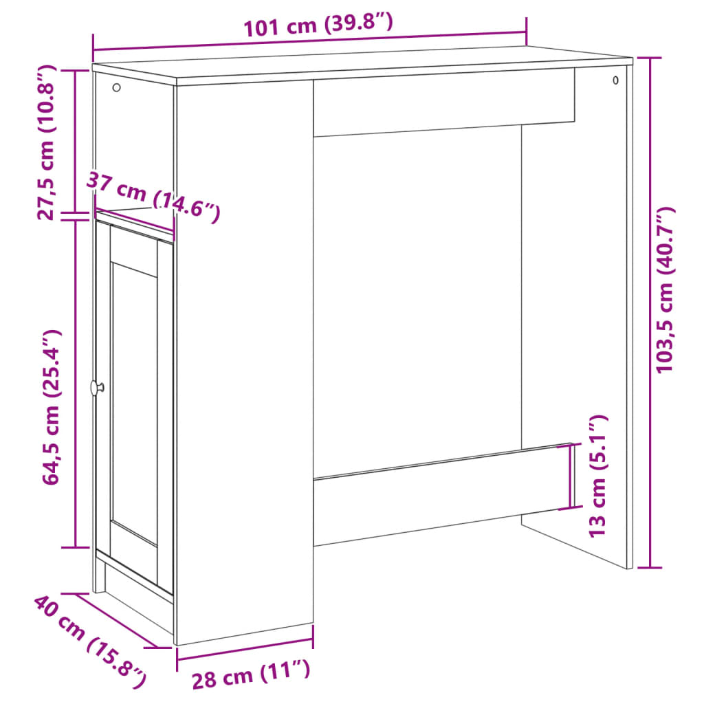 Barbord med stativer sonoma eik 101x40x103,5 cm konstruert tre