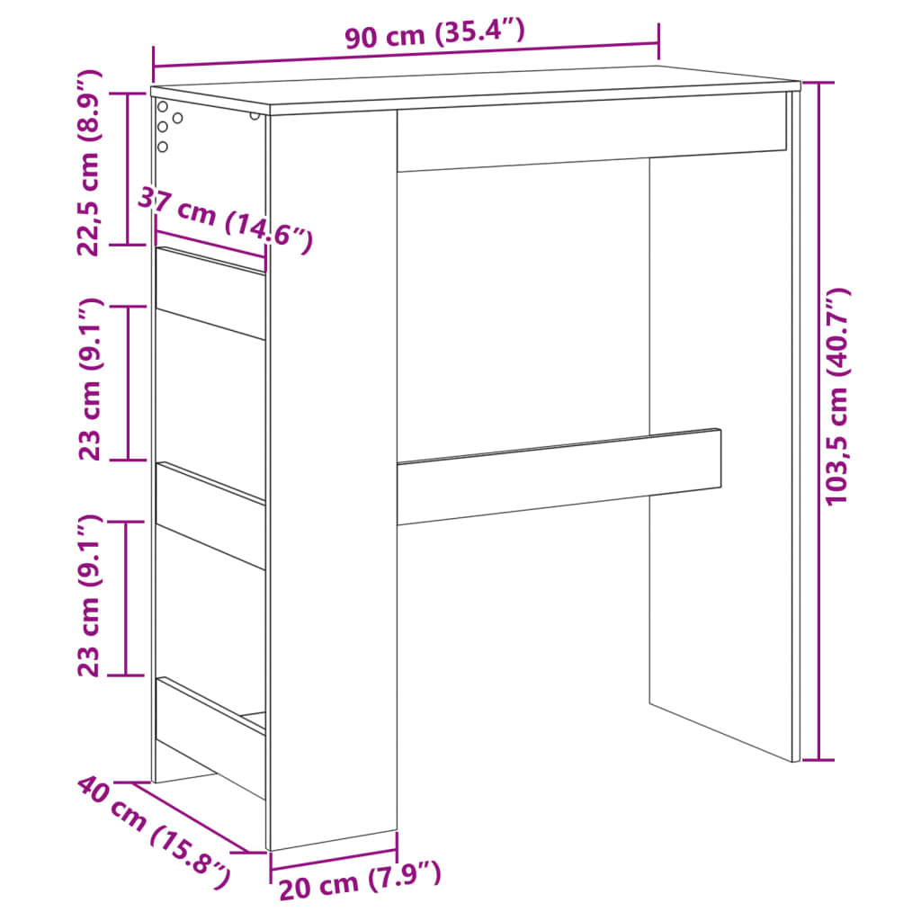 Barbord med stativer artisan eik 90x40x103,5 cm konstruert tre