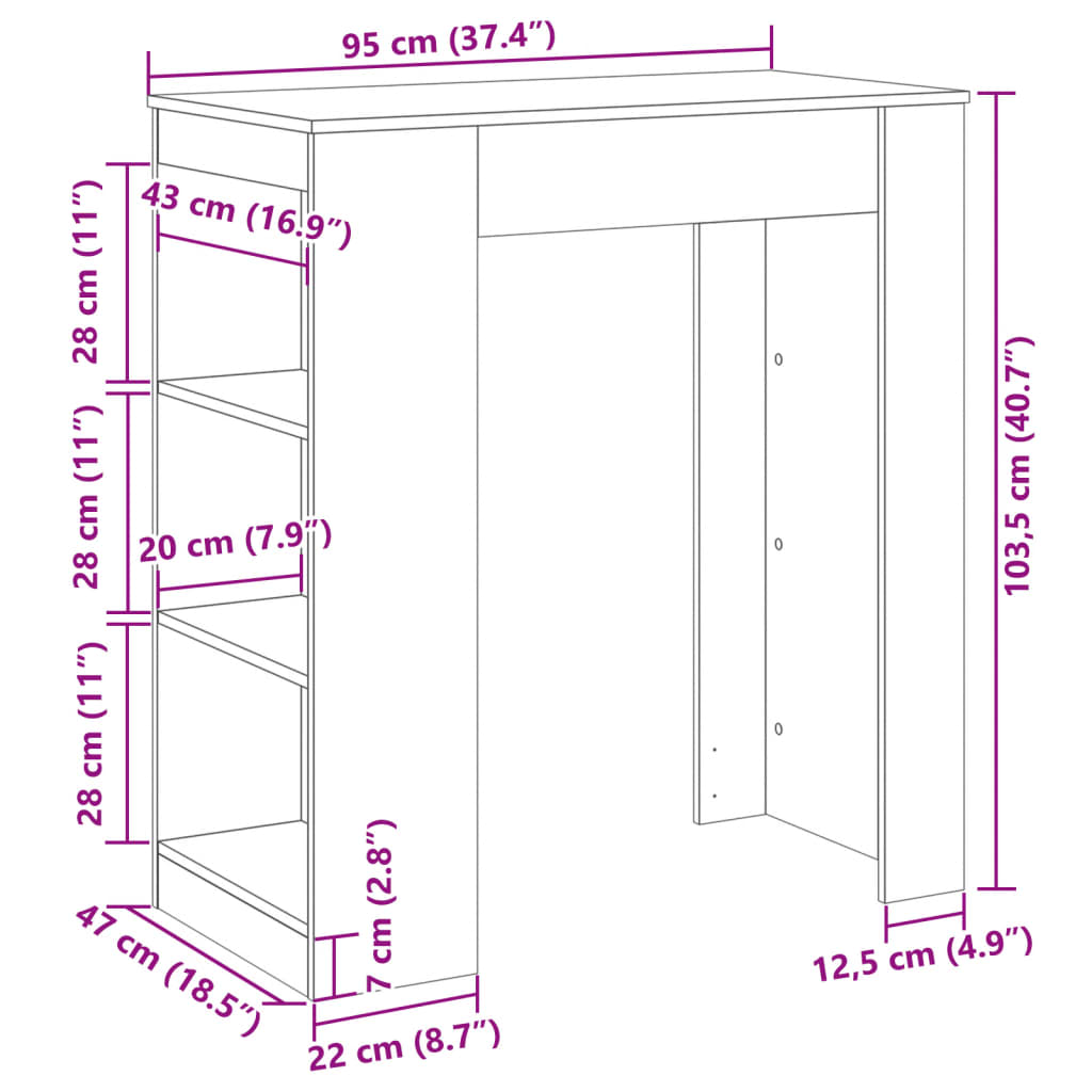 Barbord med stativer artisan eik 95x47x103,5 cm konstruert tre