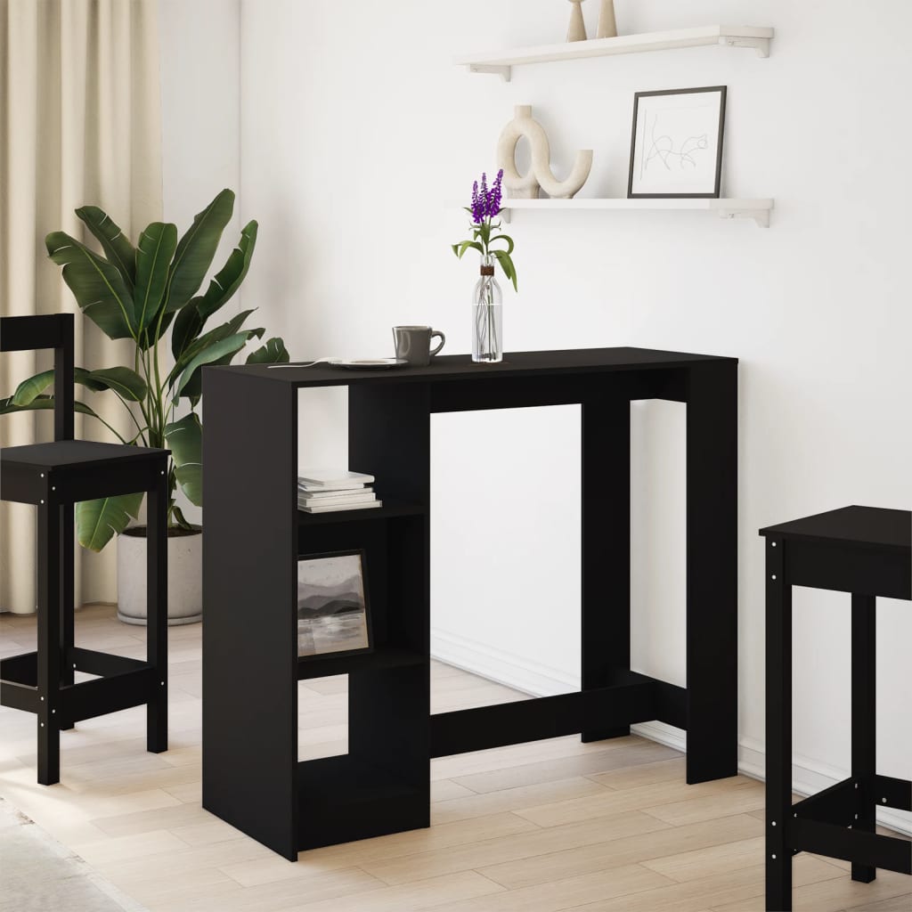 Barbord med hylle svart 124x46x103,5 cm konstruert tre