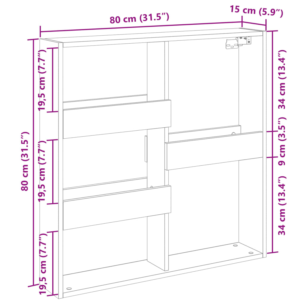 Veggskap svart 80x15x80 cm konstruert tre