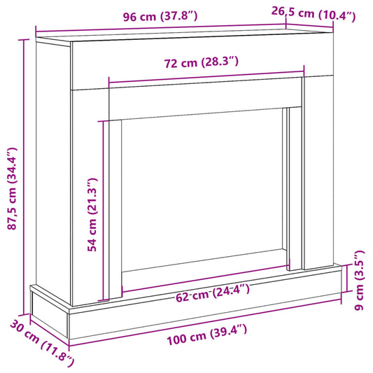 Peisramme hvit 100x30x87,5 cm konstruert tre