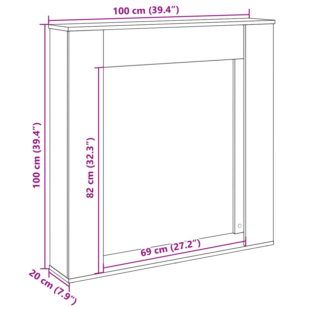 Peisramme brun eik 100x20x100 cm konstruert tre