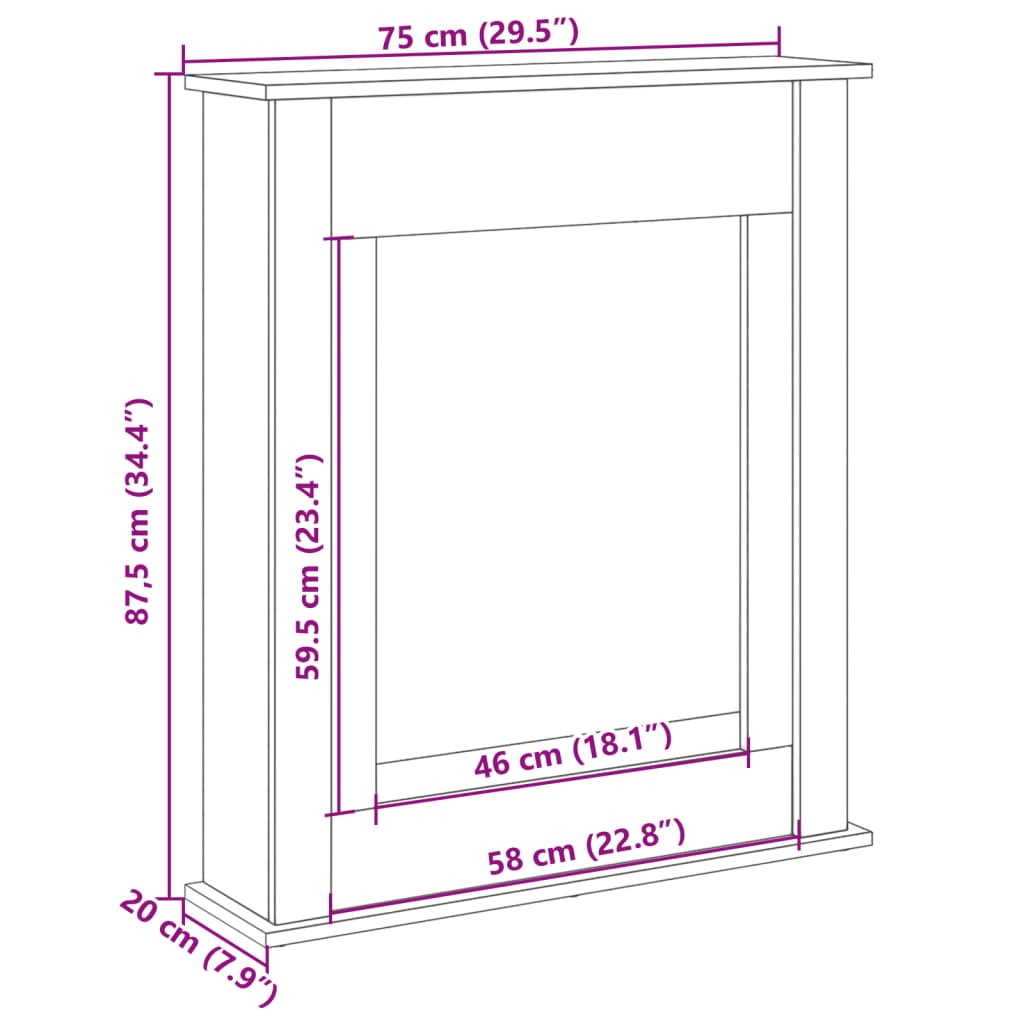 Peisramme betonggrå 75x20x87,5 cm konstruert tre