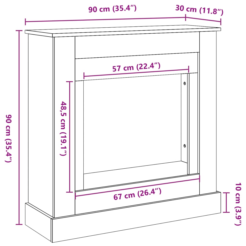 Peisramme hvit 90x30x90 cm konstruert tre