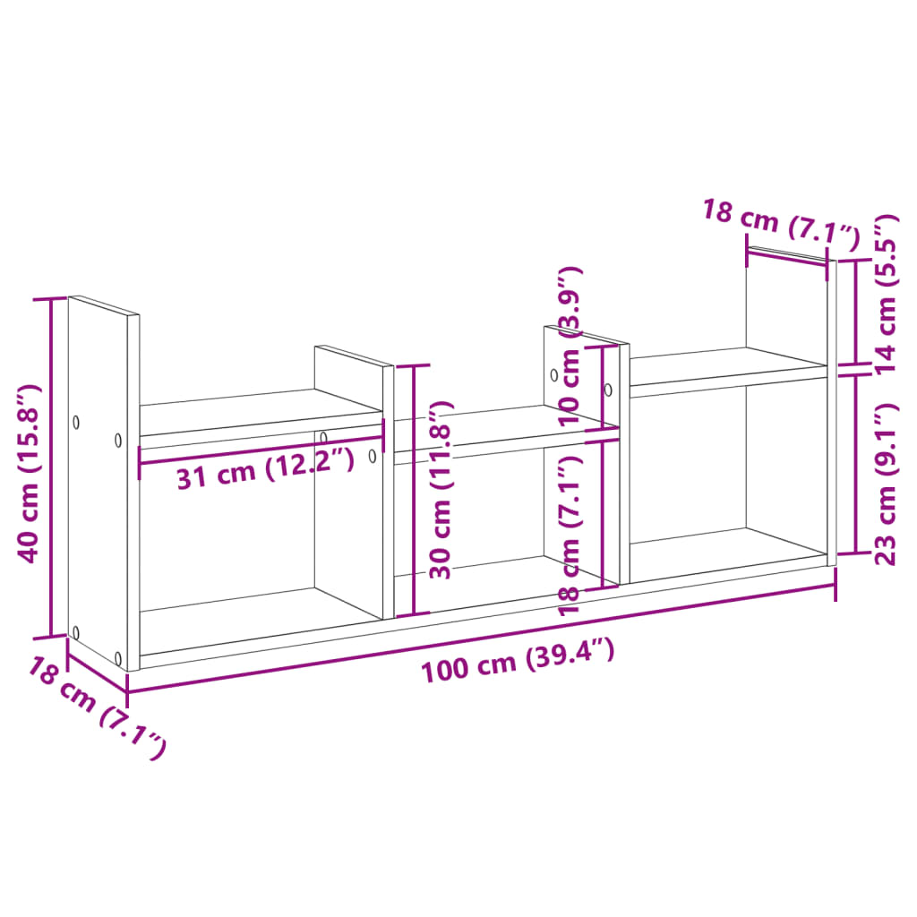 Veggskap 100x18x40 cm hvit konstruert tre