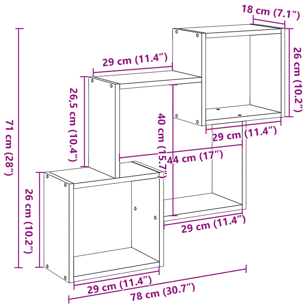 Veggskap 78x18x71 cm gammelt tre konstruert tre