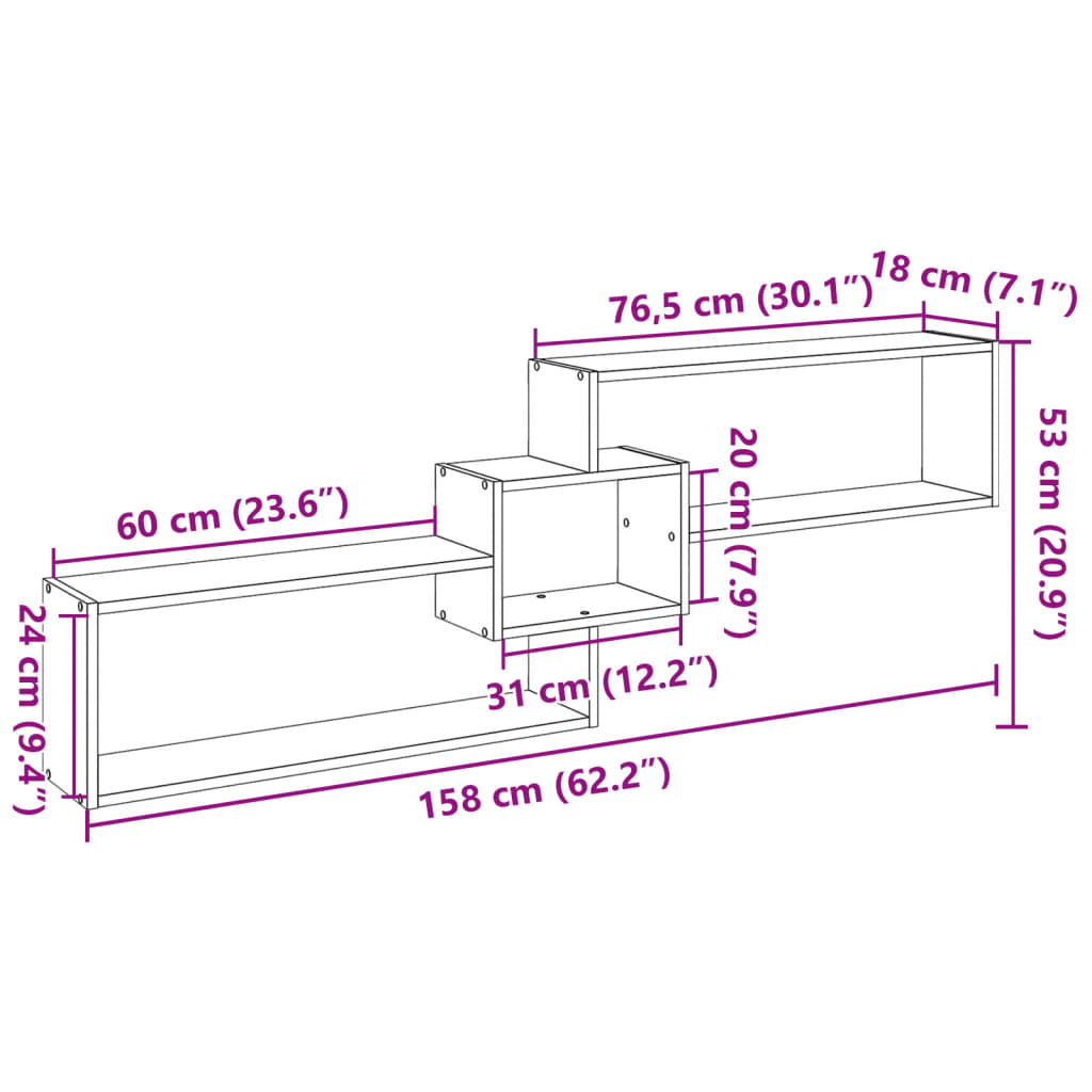 Veggskap 158x18x53 cm hvit konstruert tre