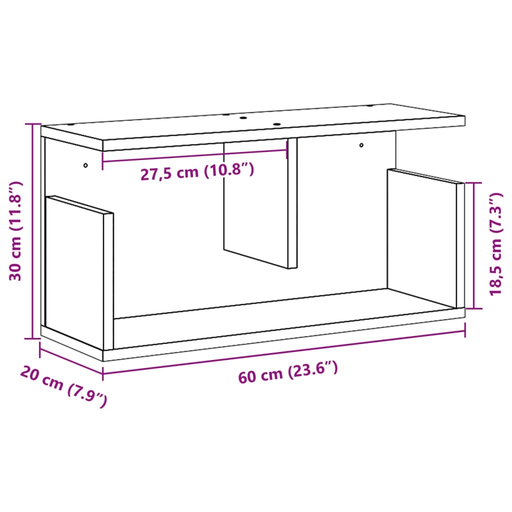 Veggskap 60x20x30 cm gammelt tre konstruert tre