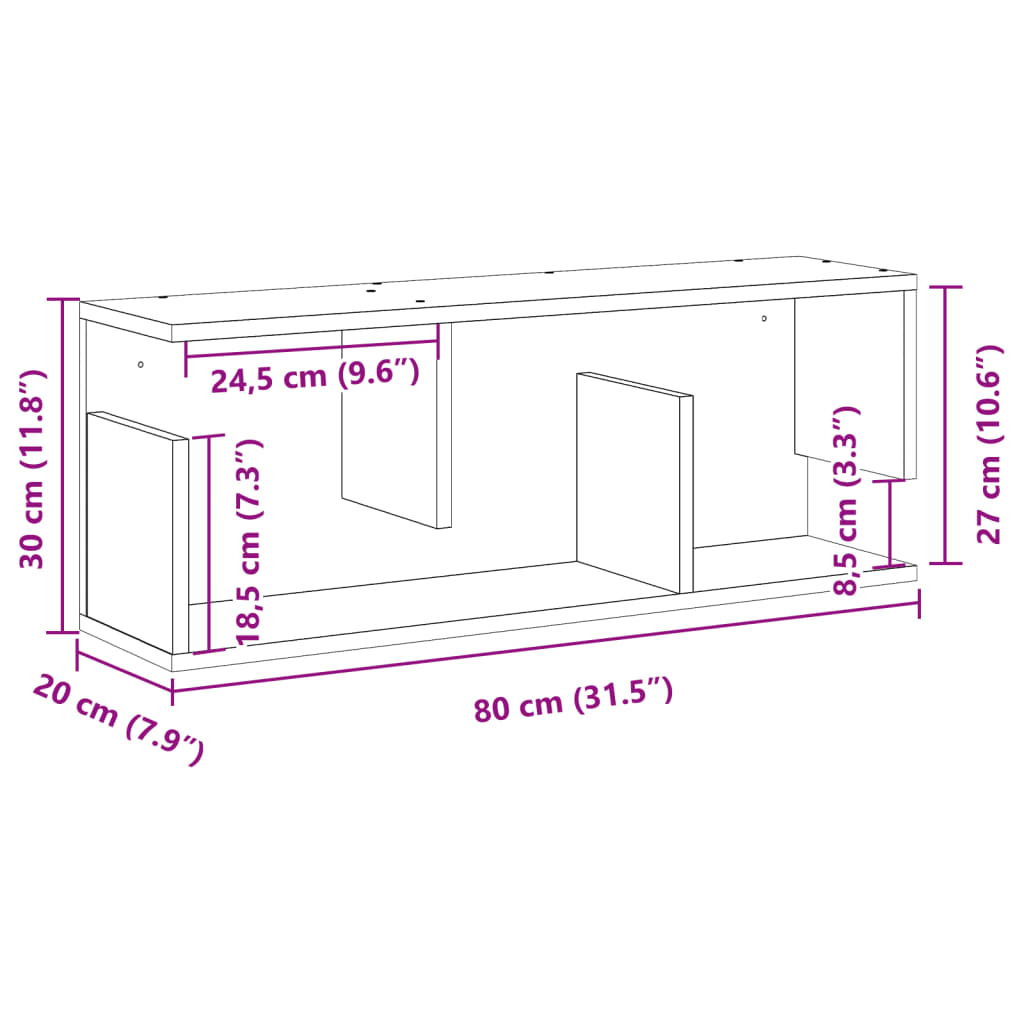 Veggskap 80x20x30 cm hvit konstruert tre