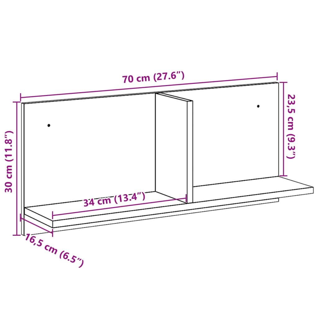 Veggskap 70x16,5x30 cm hvit konstruert tre