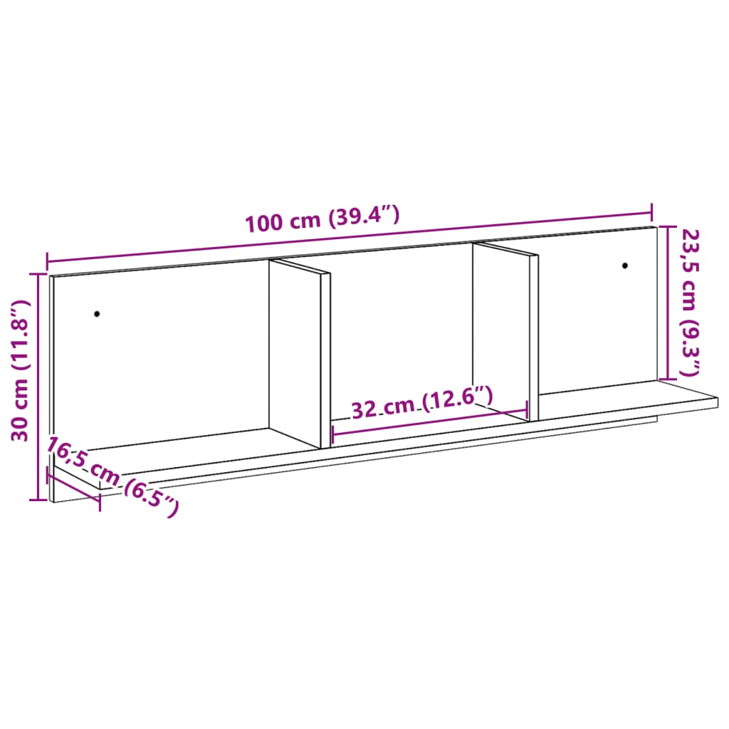 Veggskap 100x16,5x30 cm hvit konstruert tre