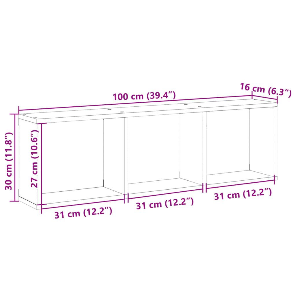 Veggskap 100x16x30 cm svart konstruert tre