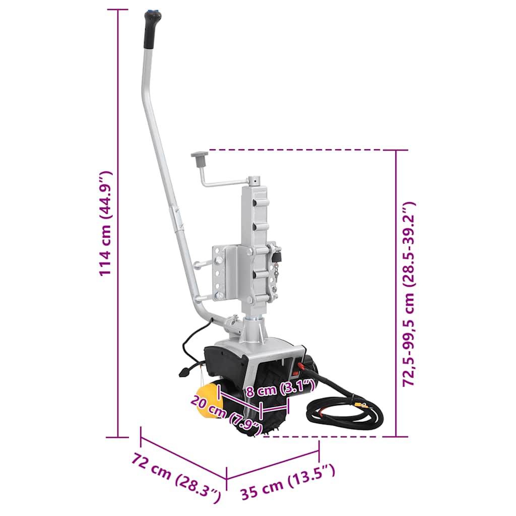 Tilhengerjekk hjul 12 V 550 W aluminium