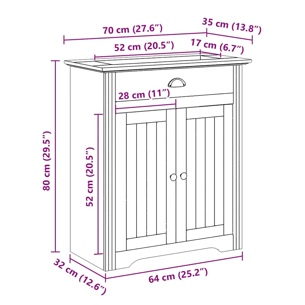 Servantskap BODO hvit 70x35x80 cm