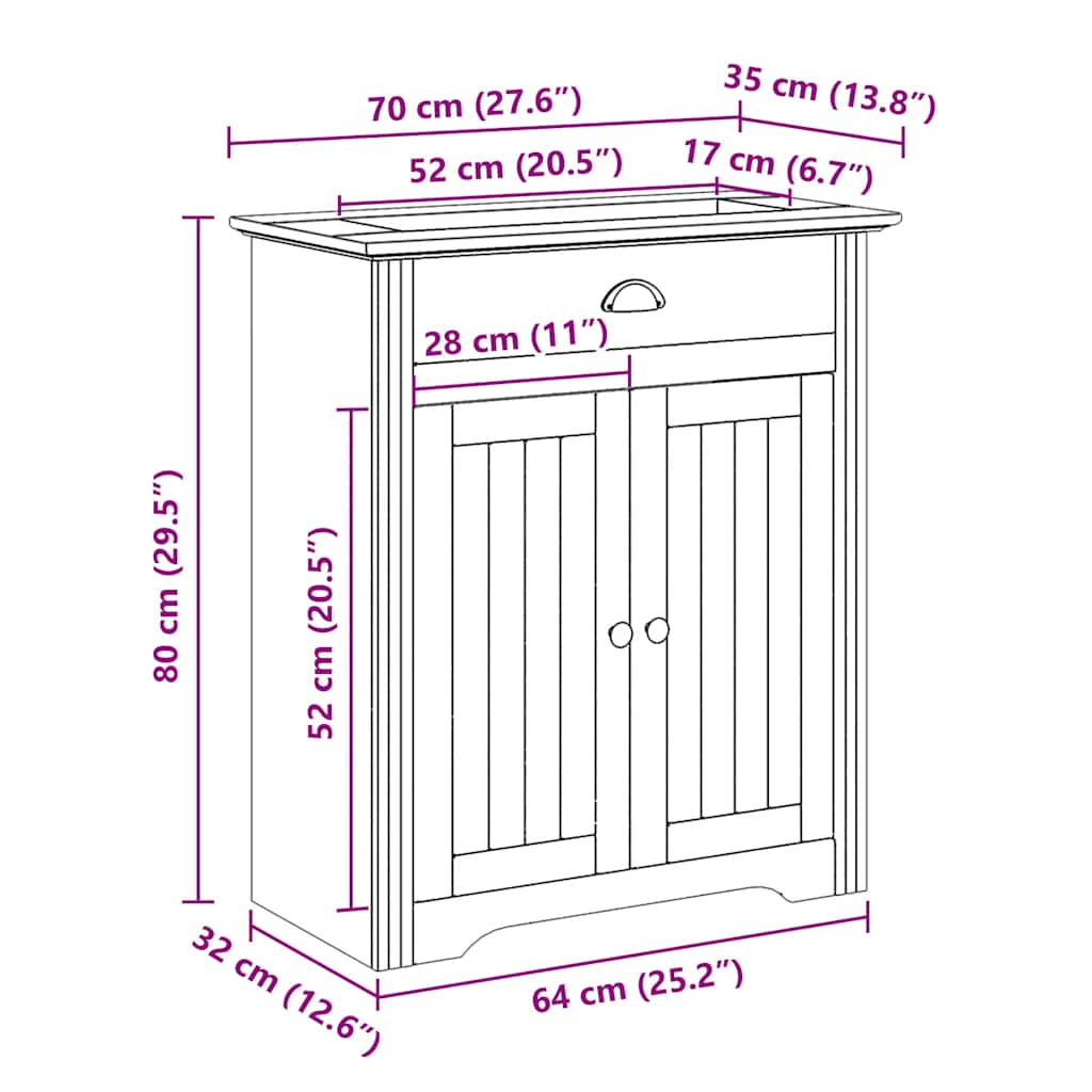 Servantskap BODO hvit 70x35x80 cm vidaXL