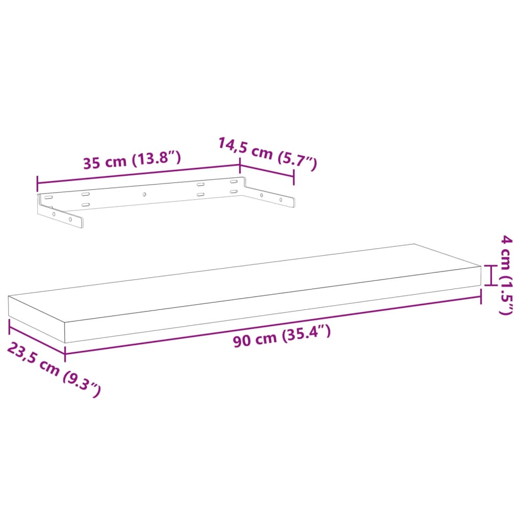 Flytende hylle 90x23,5x4 cm konstruert tre