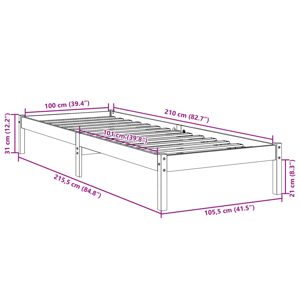 Ekstra lang sengeramme uten madrass 100x210 cm heltre furu