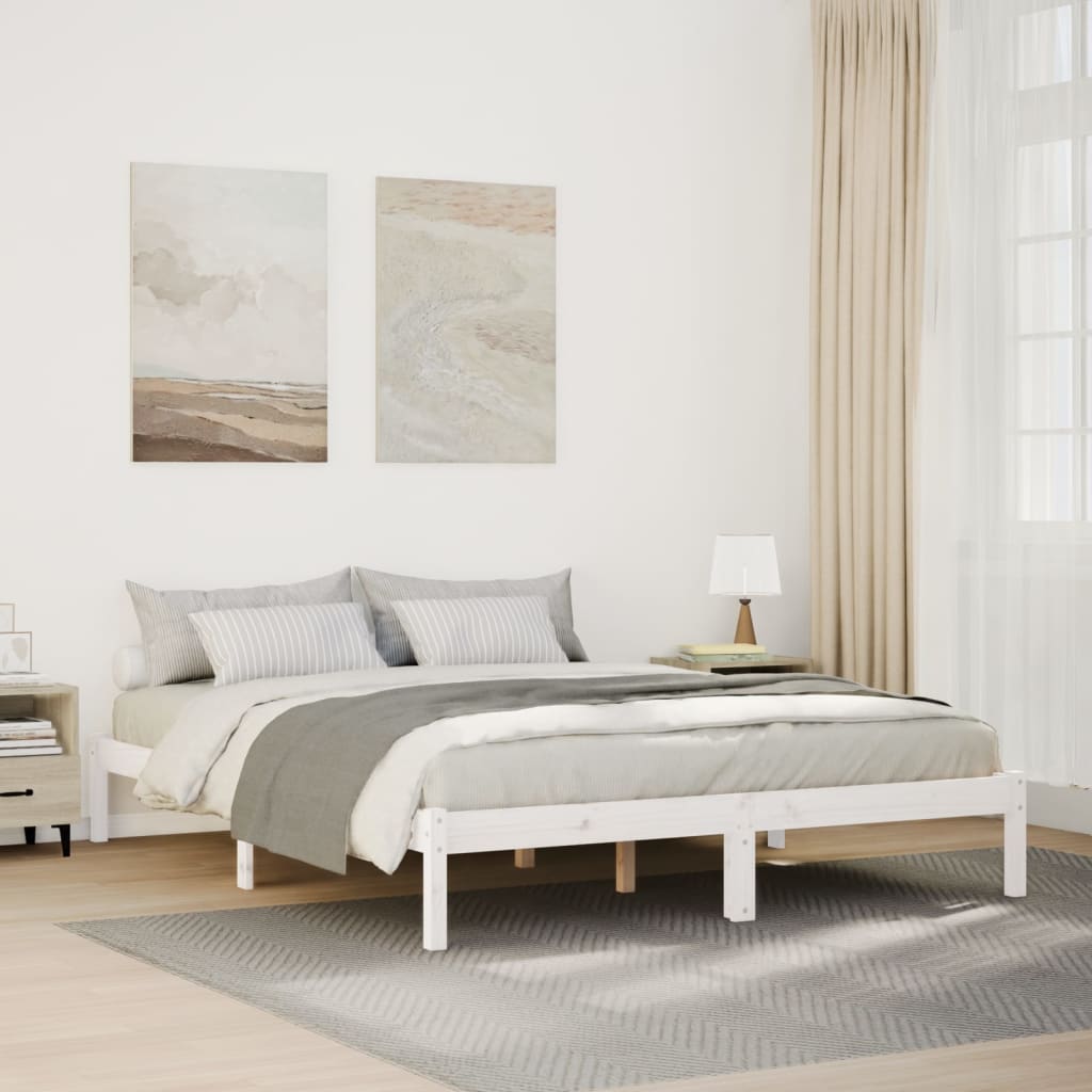Ekstra lang sengeramme uten madrass hvit 160x220 cm heltre furu