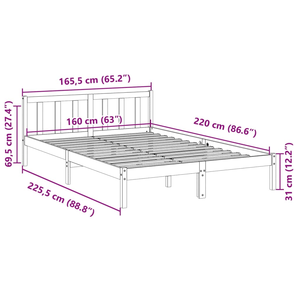 Ekstra lang sengeramme uten madrass 160x220 cm heltre furu