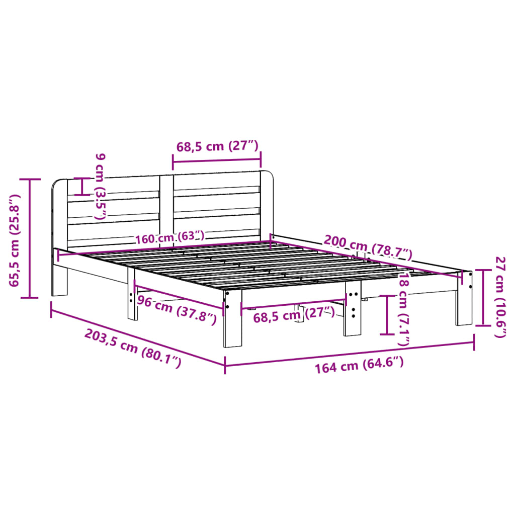Sengeramme uten madrass 160x200 cm heltre furu