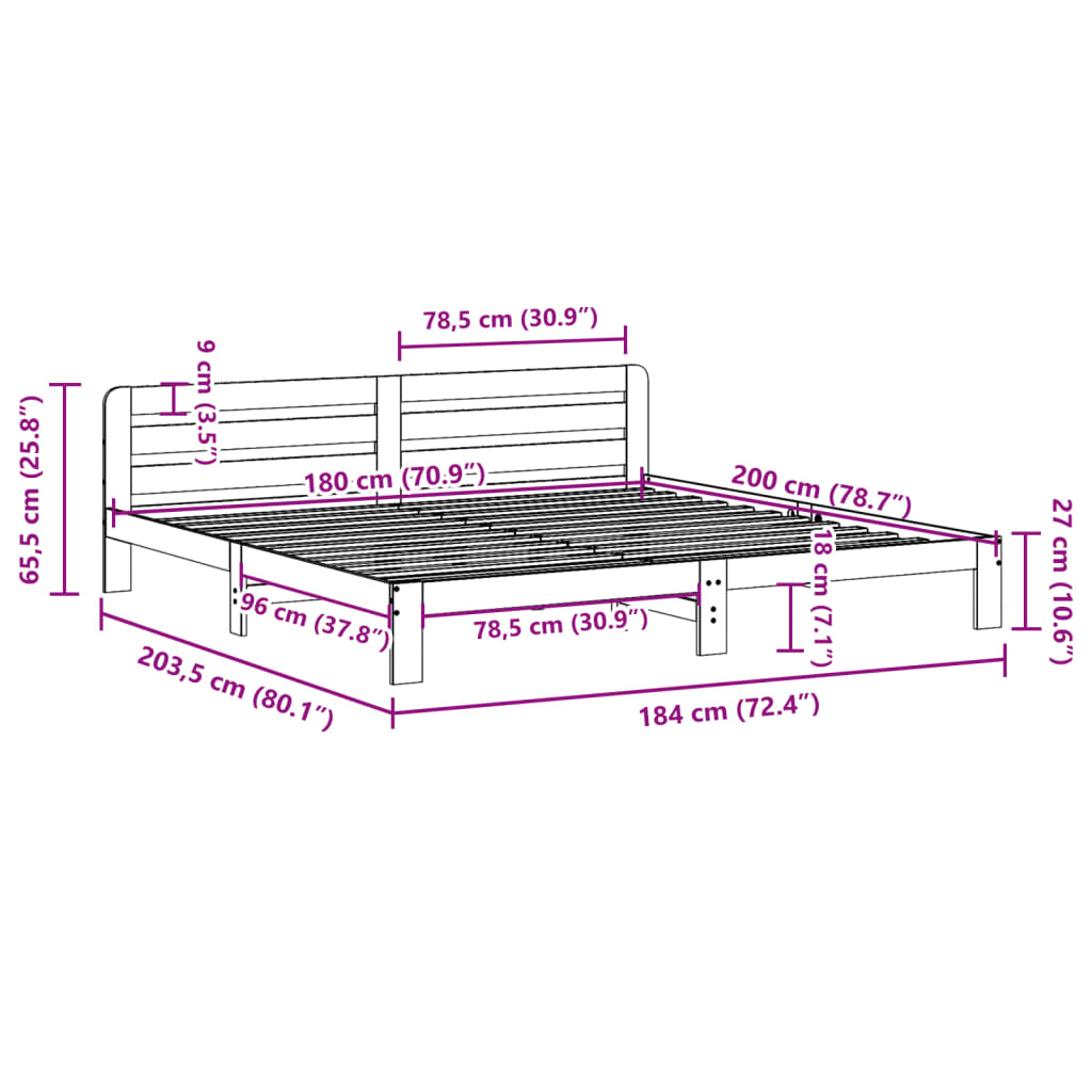Sengeramme uten madrass 180x200 cm heltre furu