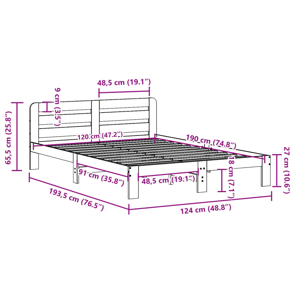 Sengeramme uten madrass voksbrun 120x190 cm heltre furu