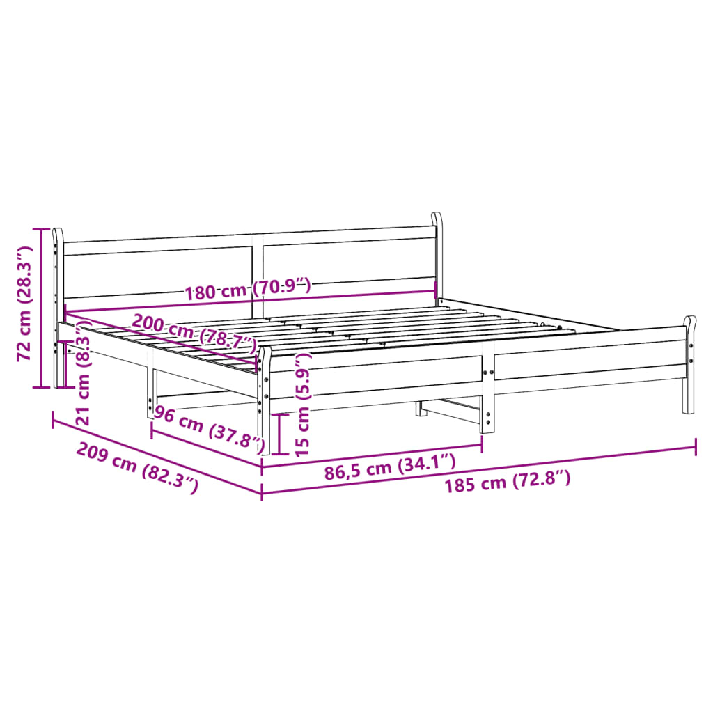 Sengeramme uten madrass hvit 180x200 cm heltre furu