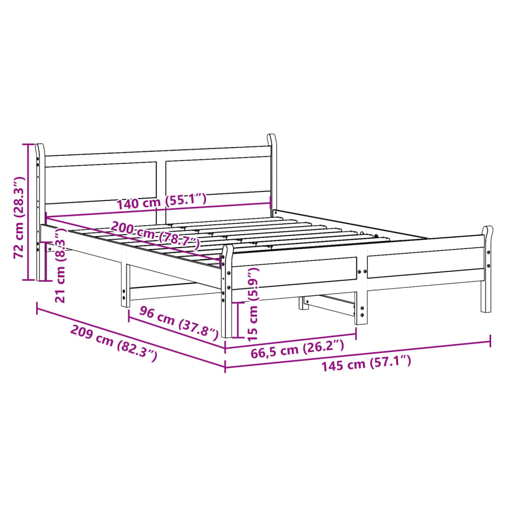 Sengeramme uten madrass 140x200 cm heltre furu