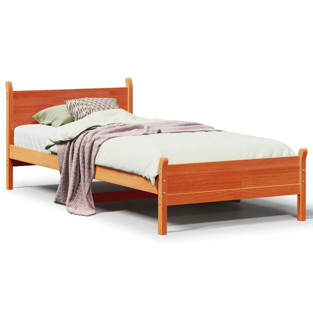 Sengeramme uten madrass voksbrun 75x190 cm heltre furu
