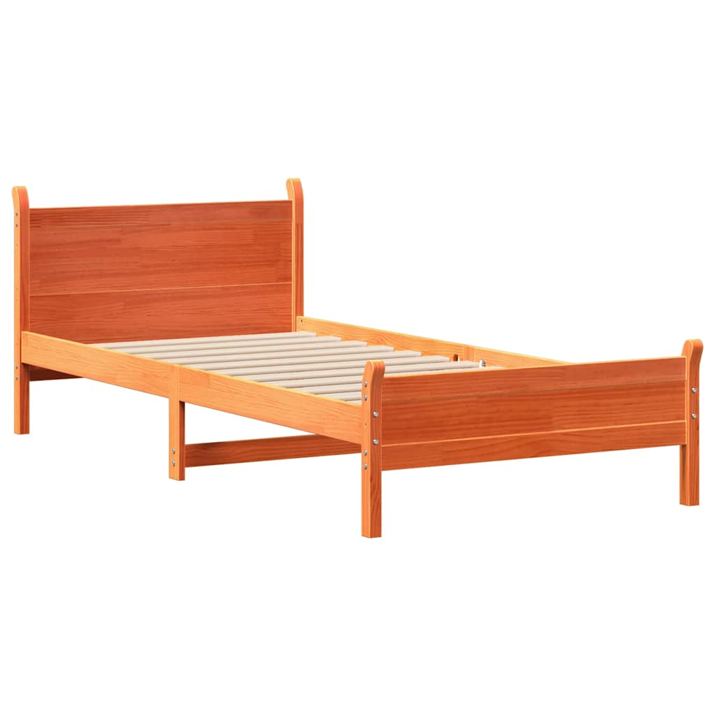 Sengeramme uten madrass voksbrun 75x190 cm heltre furu