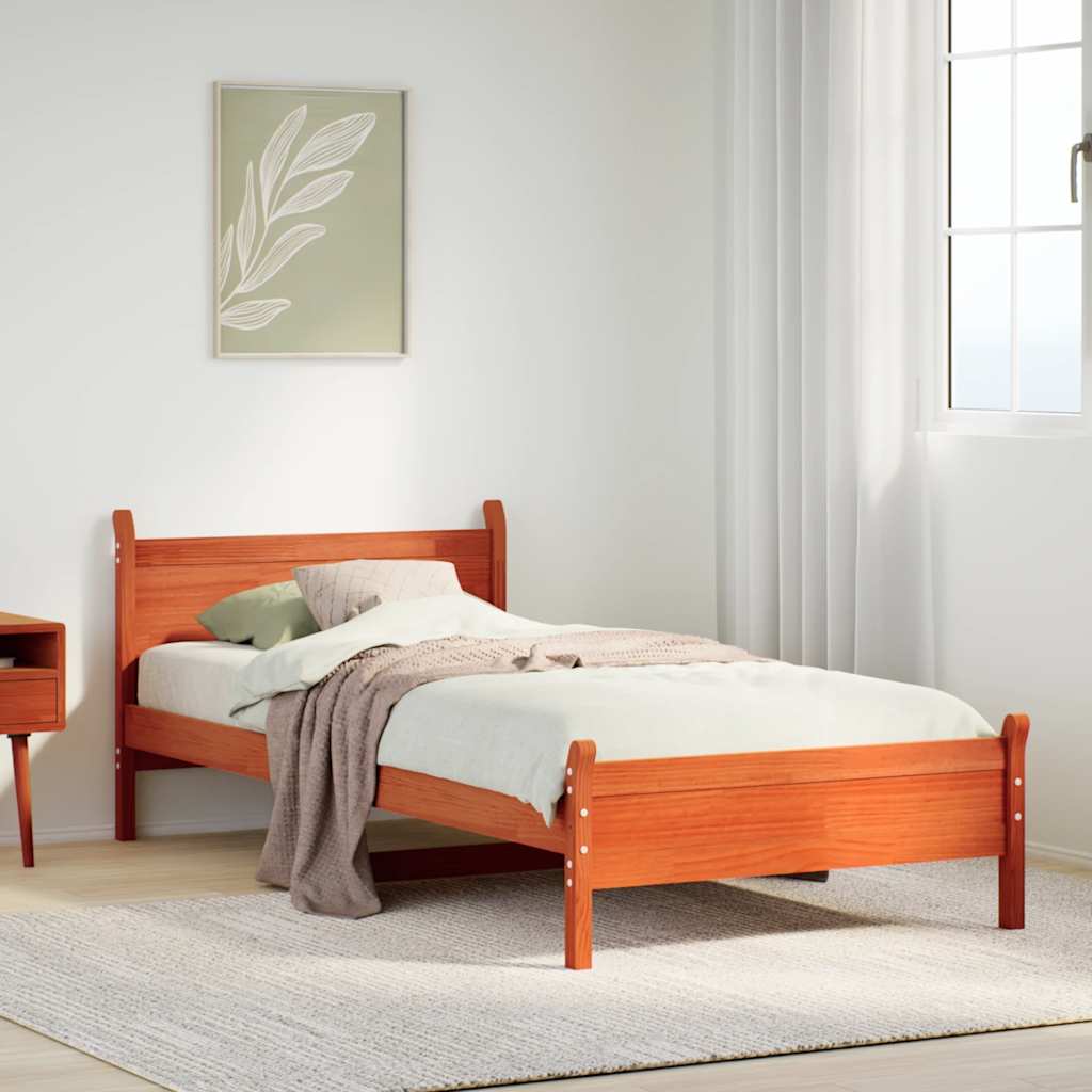 Sengeramme uten madrass voksbrun 75x190 cm heltre furu