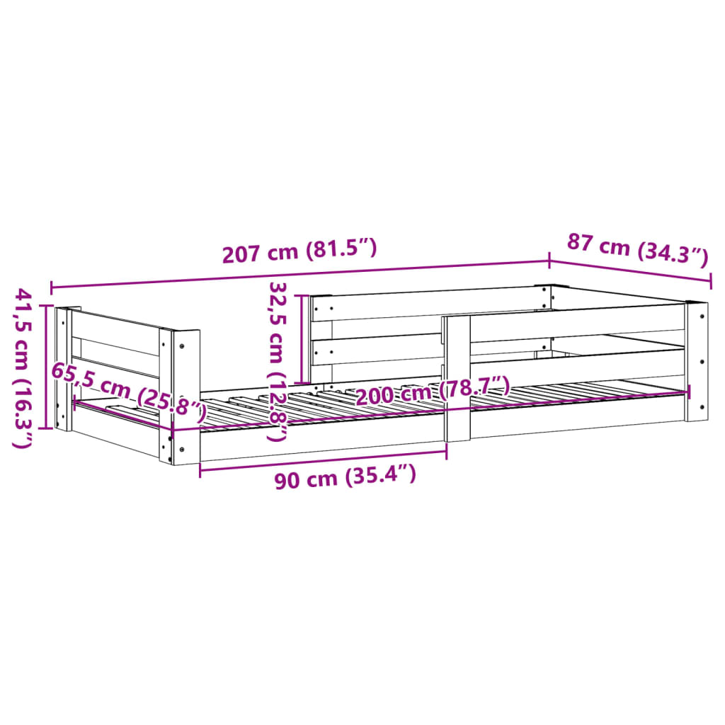 Sengeramme uten madrass hvit 80x200 cm heltre furu