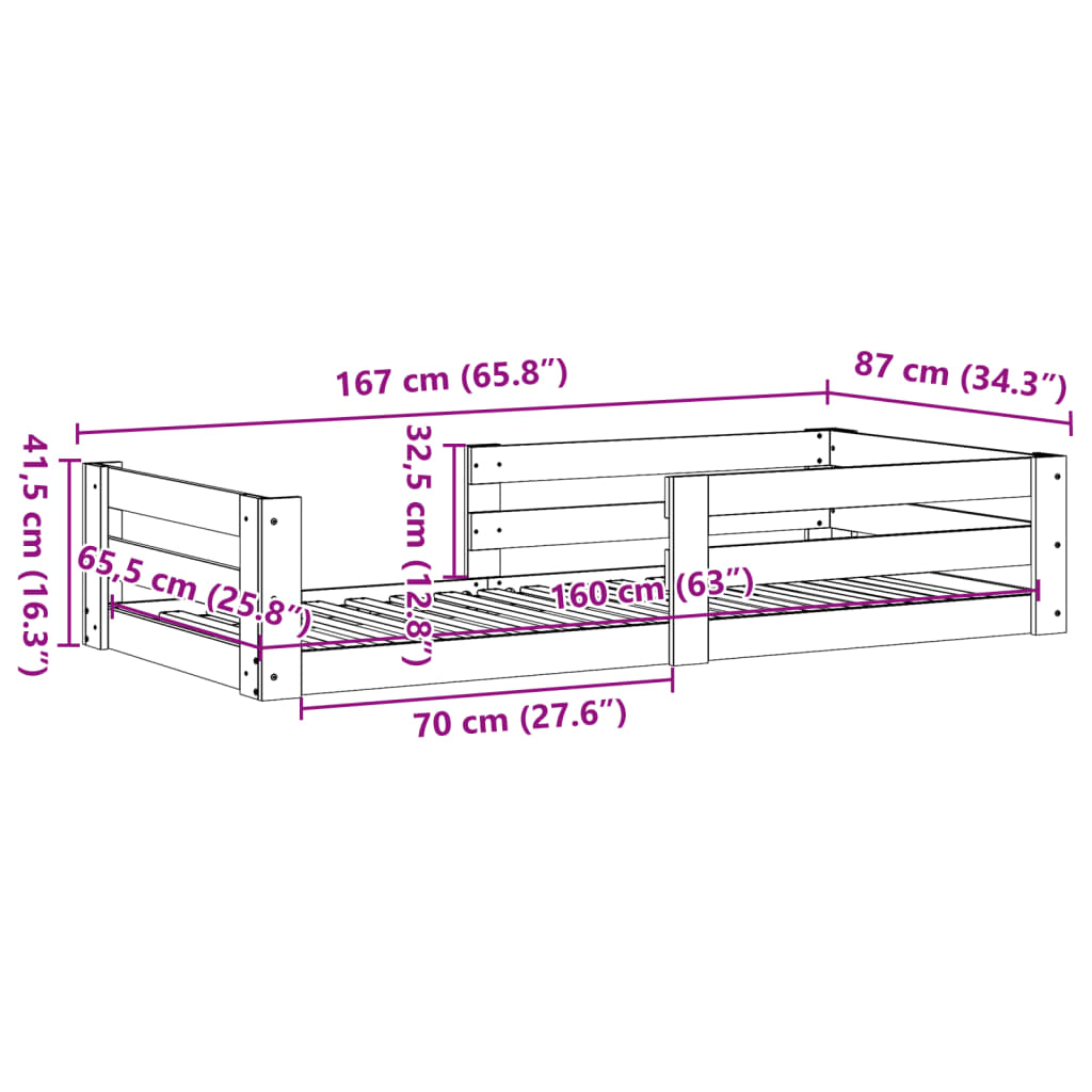 Sengeramme uten madrass hvit 80x160 cm heltre furu