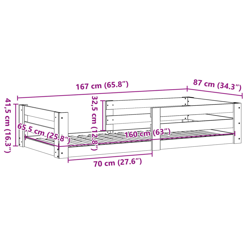 Sengeramme uten madrass voksbrun 80x160 cm heltre furu