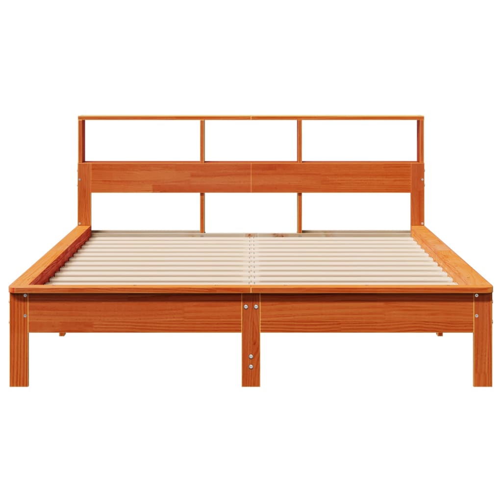 Seng med bokhylle uten madrass voksbrun 120x200 cm heltre furu