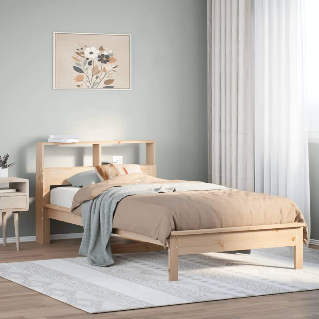 Seng med bokhylle uten madrass 100x200 cm heltre furu