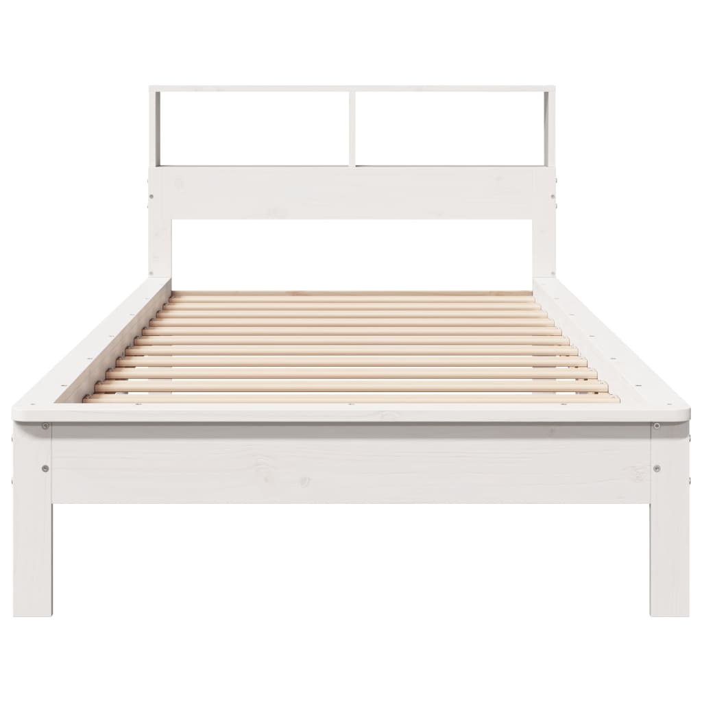 Seng med bokhylle uten madrass hvit 90x200 cm heltre furu