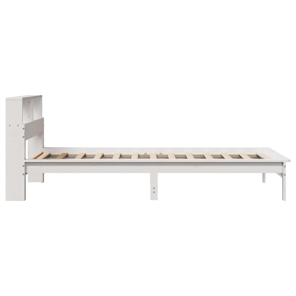 Seng med bokhylle uten madrass hvit 90x200 cm heltre furu