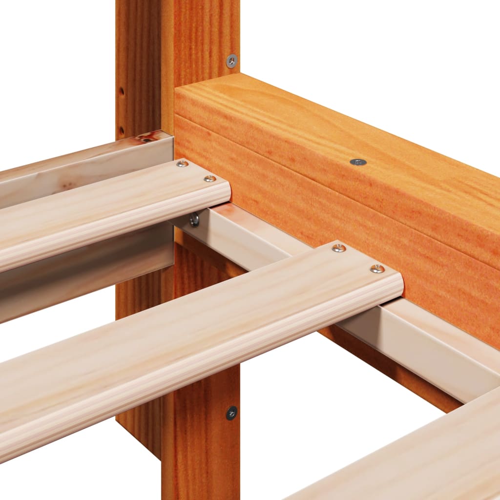 Seng med bokhylle uten madrass voksbrun 90x200 cm heltre furu