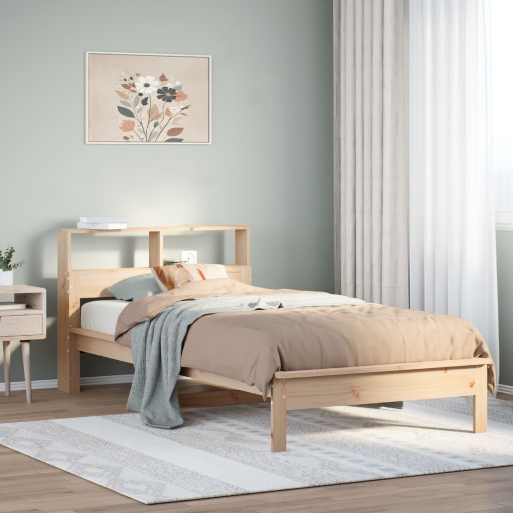 Seng med bokhylle uten madrass 90x190 cm heltre furu