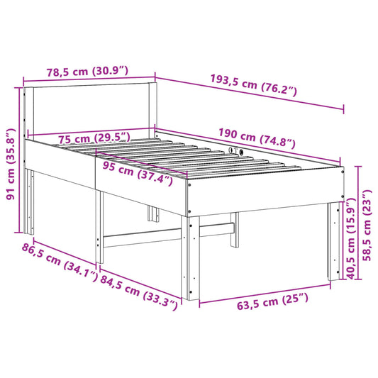 Sengeramme uten madrass 75x190 cm heltre furu