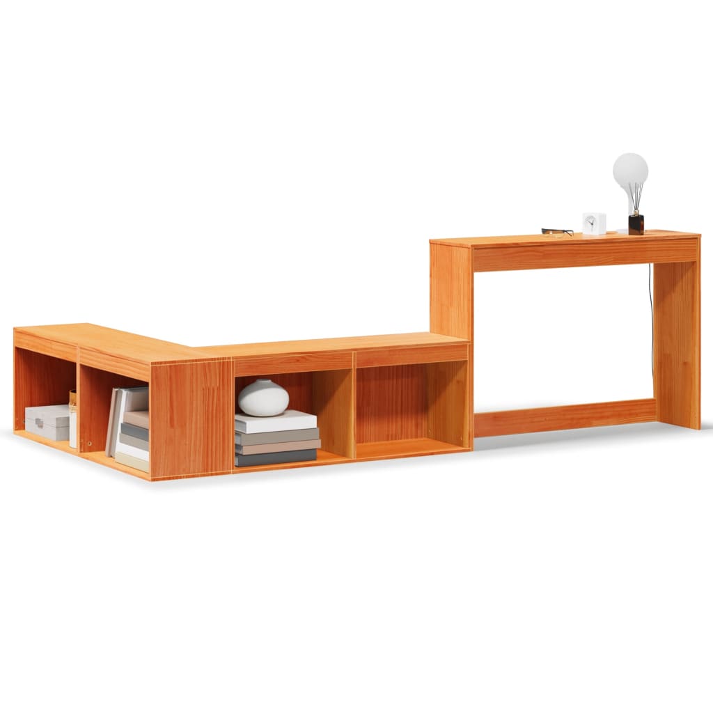 Nattbord med skrivebord voksbrun 222x122x75 cm heltre furu