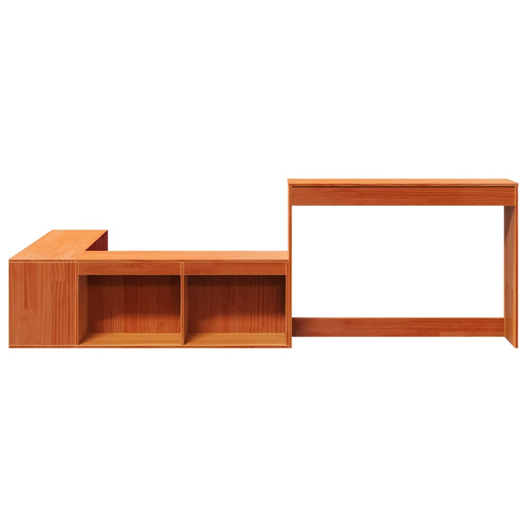 Nattbord med skrivebord voksbrun 222x122x75 cm heltre furu