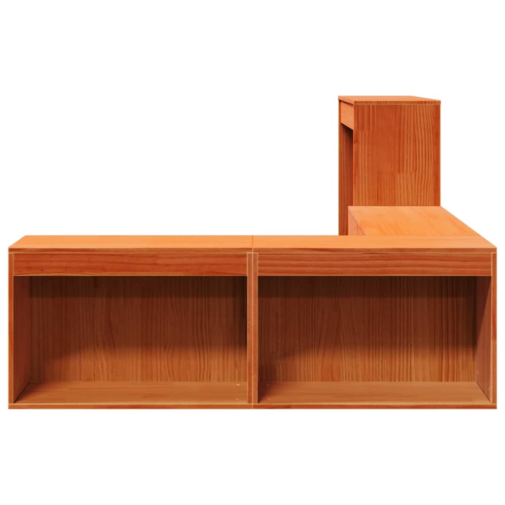 Nattbord med skrivebord voksbrun 222x122x75 cm heltre furu