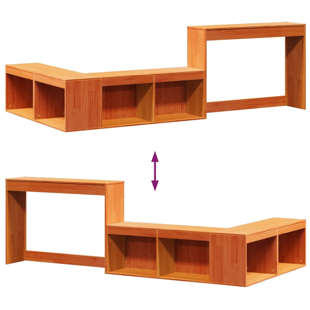 Nattbord med skrivebord voksbrun 222x122x75 cm heltre furu