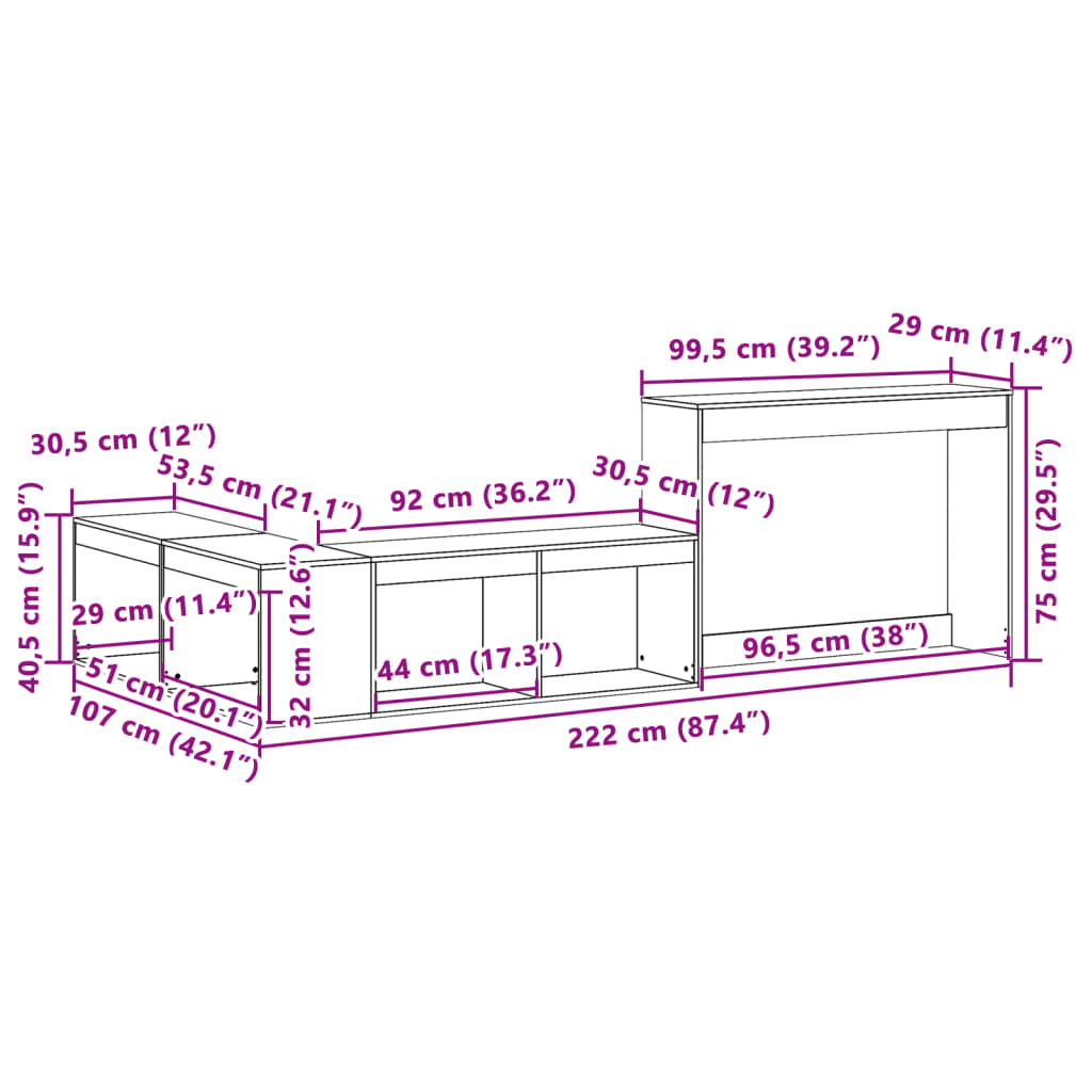 Nattbord med skrivebord voksbrun 222x107x75 cm heltre furu