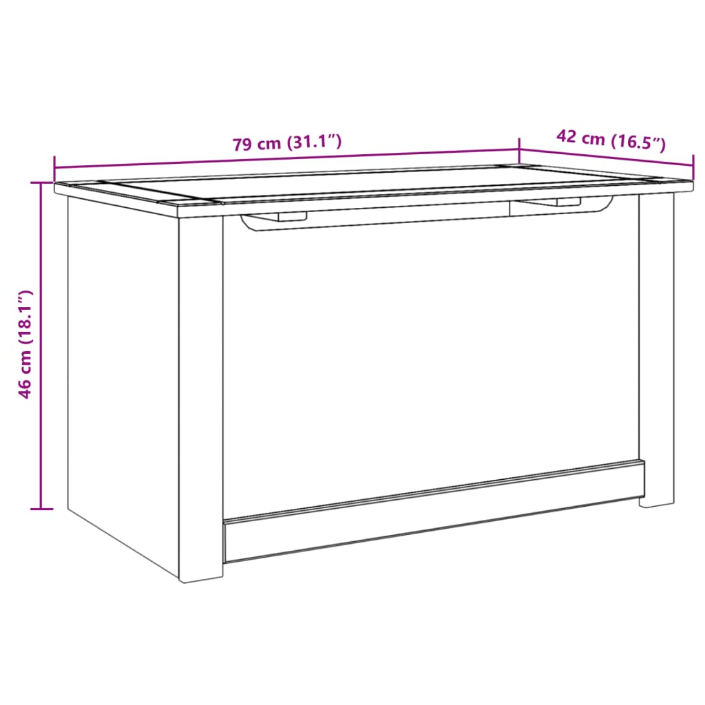 Putekasse med lokk PANAMA 79x42x46 cm heltre furu